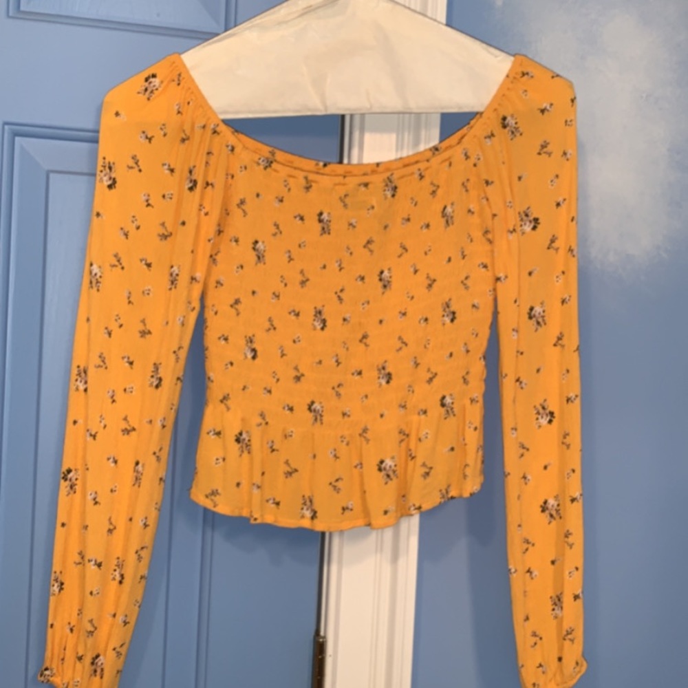 yellow off shoulder shirt from hollister